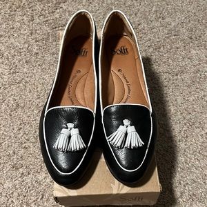 Sofft Black and White Leather Loafers